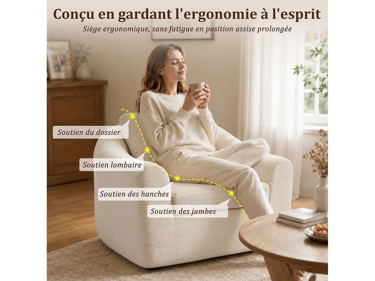 HomeMiYN Cocooning-Drehsessel, komfortabler Lounge-Sessel mit umschließender Sitzfläche, ergonomischer Rückenlehne und 360°-Drehfunktion für das Wohnzimmer