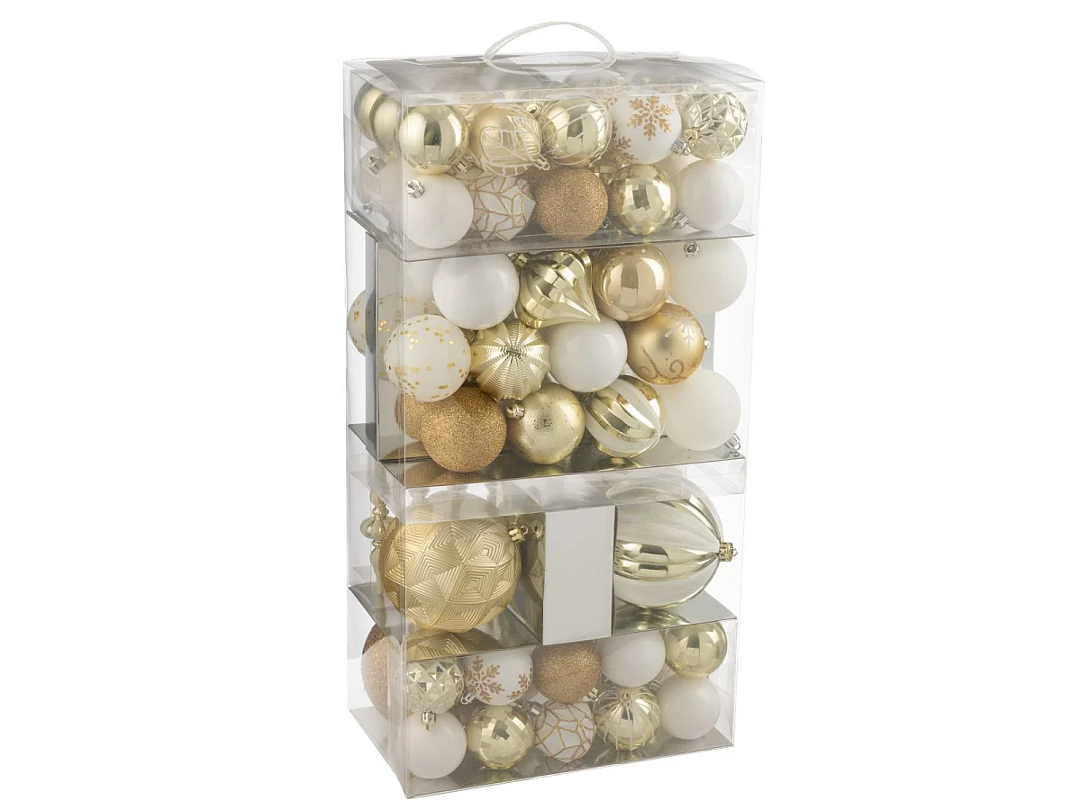 Lot de 80 Boules de Noël "Night" 58cm Blanc & Doré