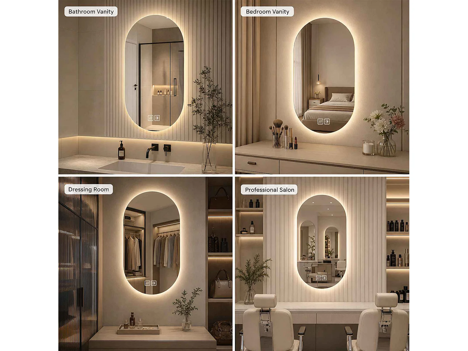 Ovale LED-badkamerspiegel 50×80 cm, anticondens, aanraakbediening, 3 lichte kleuren en instelbare helderheid