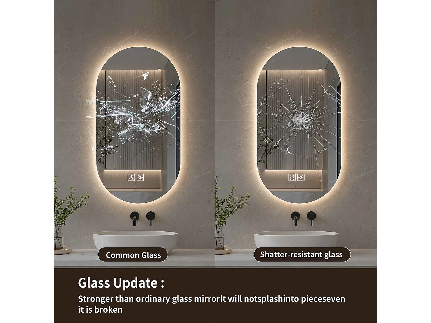 Ovale LED-badkamerspiegel 50×80 cm, anticondens, aanraakbediening, 3 lichte kleuren en instelbare helderheid