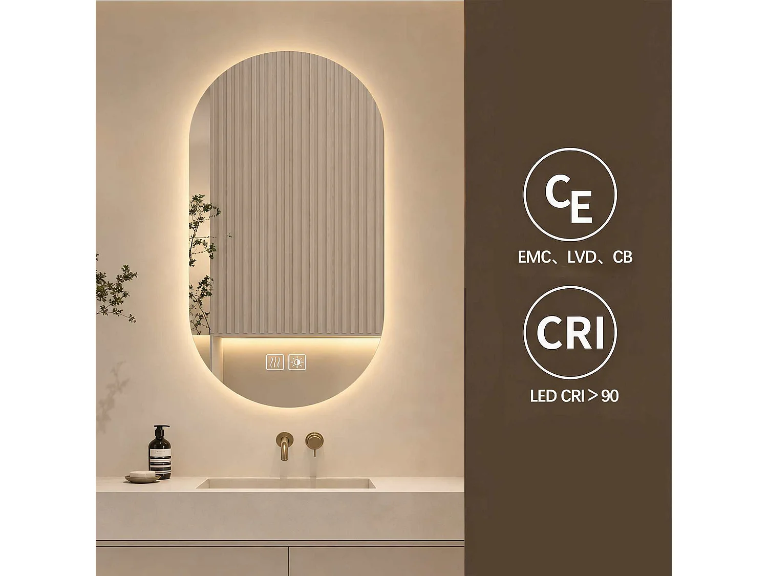 Ovale LED-badkamerspiegel 50×80 cm, anticondens, aanraakbediening, 3 lichte kleuren en instelbare helderheid