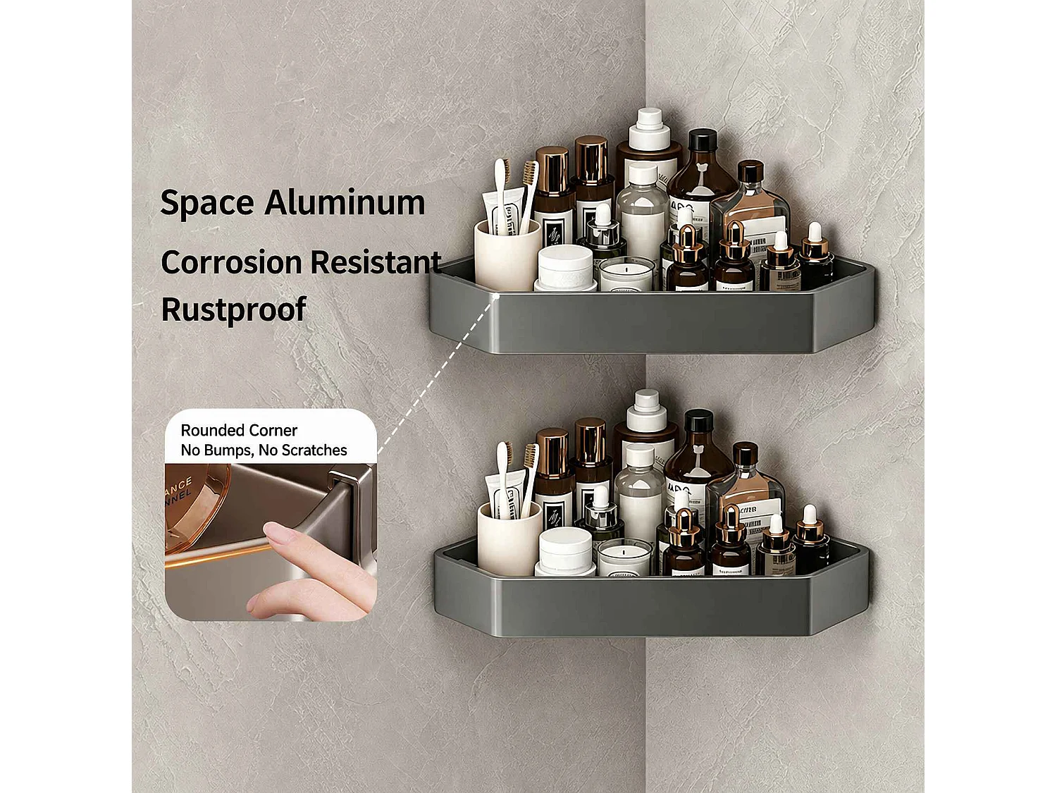 Ensemble accessoires salle de bain aluminium avec étagères, porte-serviettes, porte-papier et brosse WC