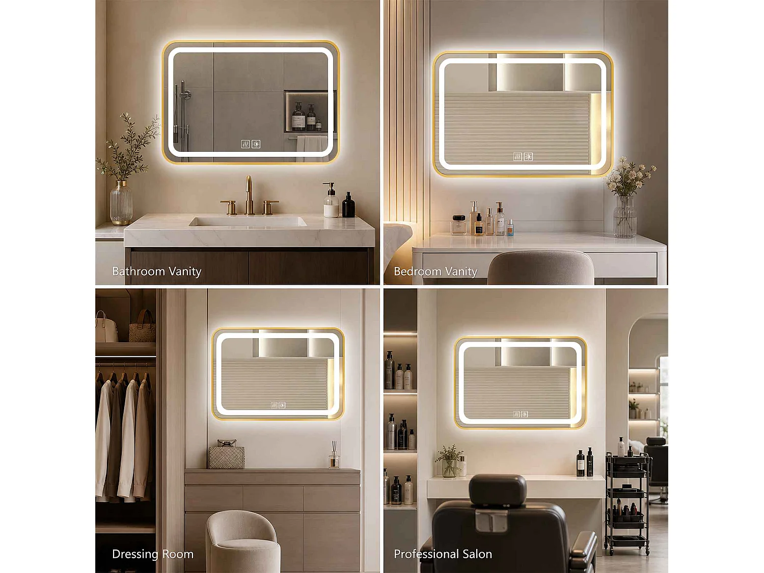 Badkamerspiegel met LED, 40 cm x 60 cm, licht verstelbaar in 3 kleuren en intensiteit, anticondens, rechthoekig, aanraakbediening