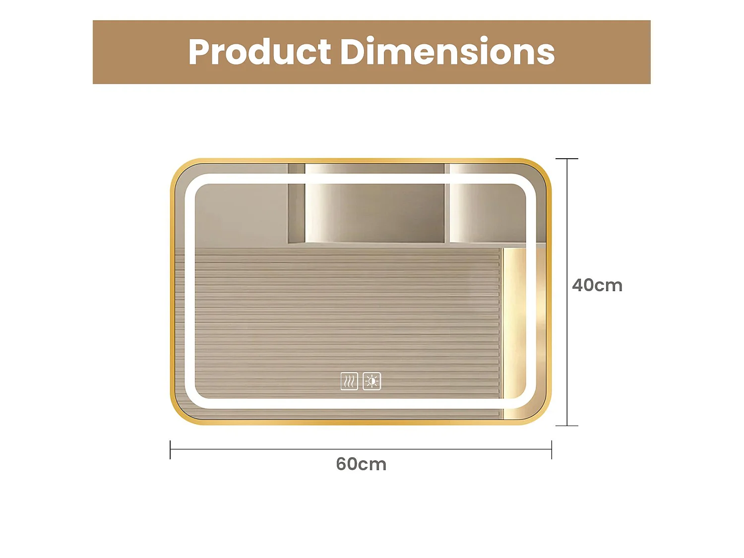 Badkamerspiegel met LED, 40 cm x 60 cm, licht verstelbaar in 3 kleuren en intensiteit, anticondens, rechthoekig, aanraakbediening