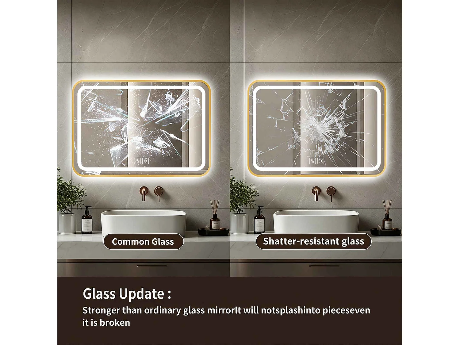 Badkamerspiegel met LED, 40 cm x 60 cm, licht verstelbaar in 3 kleuren en intensiteit, anticondens, rechthoekig, aanraakbediening