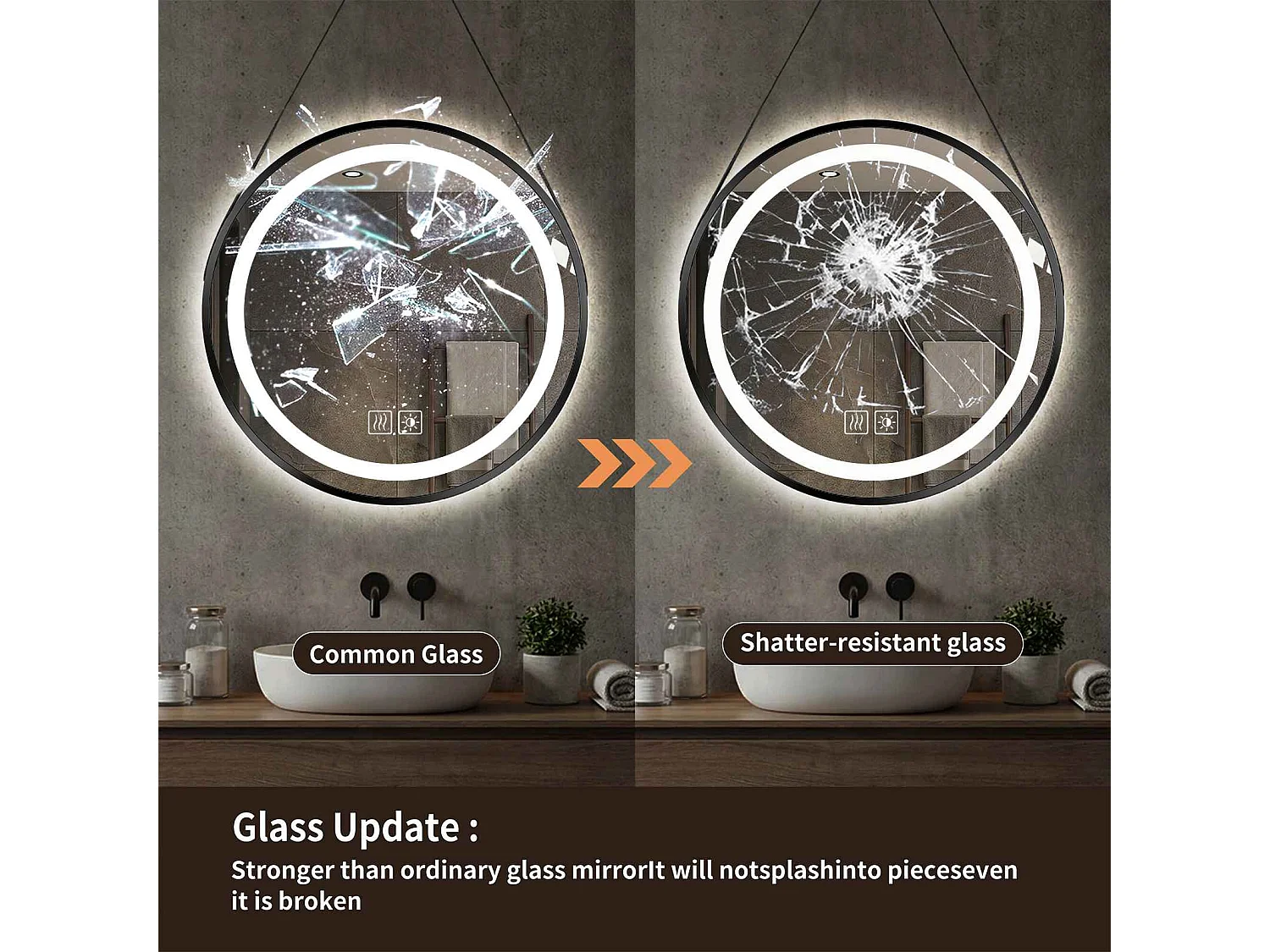 Ronde badkamerspiegel met sfeer-LED-verlichting met een diameter van 60 cm, anticondens en aanrakingsgevoelig