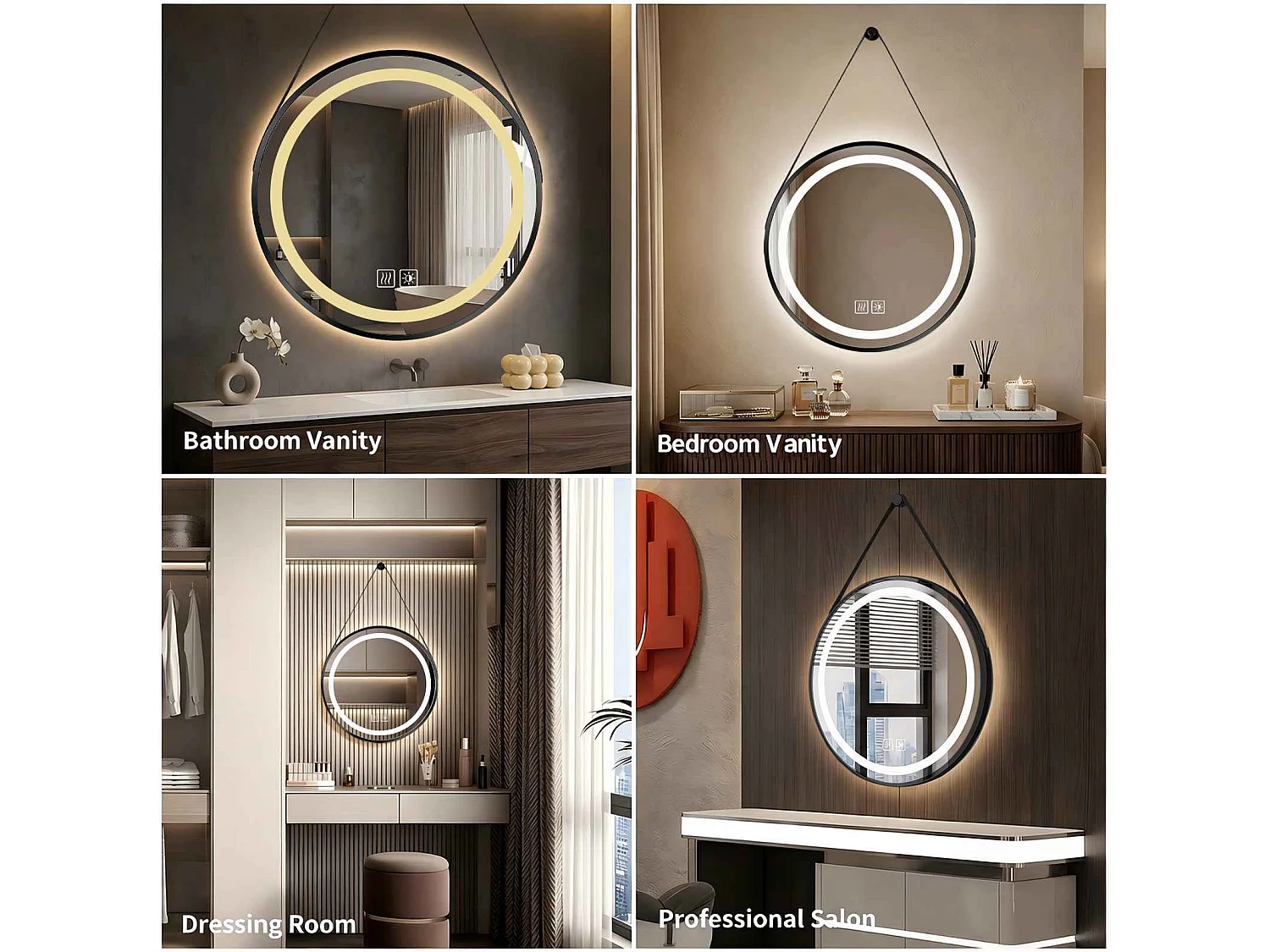 Ronde badkamerspiegel met sfeer-LED-verlichting met een diameter van 60 cm, anticondens en aanrakingsgevoelig