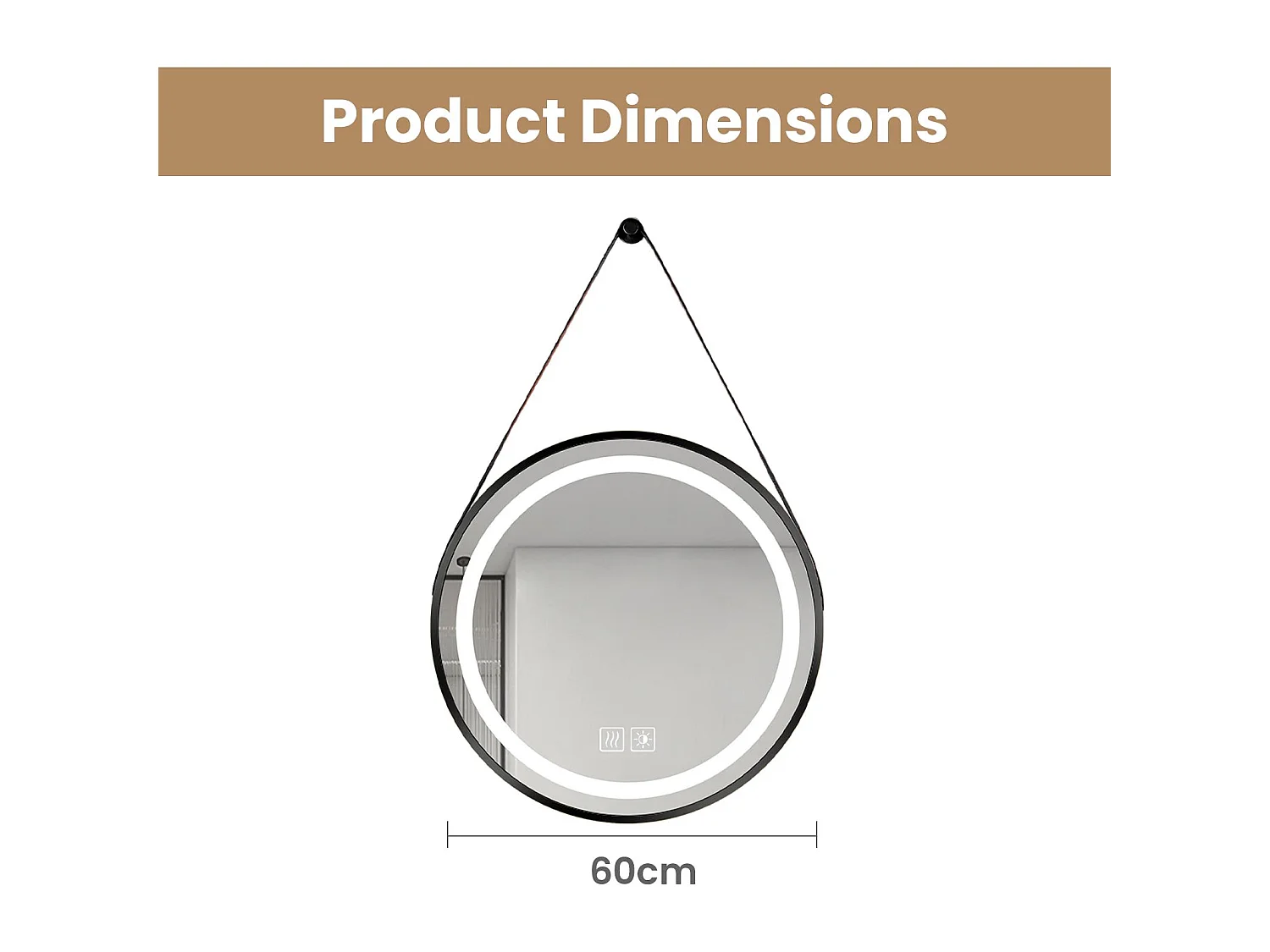 Ronde badkamerspiegel met sfeer-LED-verlichting met een diameter van 60 cm, anticondens en aanrakingsgevoelig
