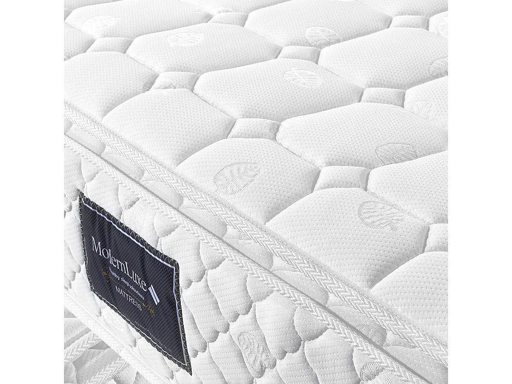 Cama doble tapizada LED con almacenaje, en PU, blanca, hidráulica, colchón 620 muelles, armazón metálico.