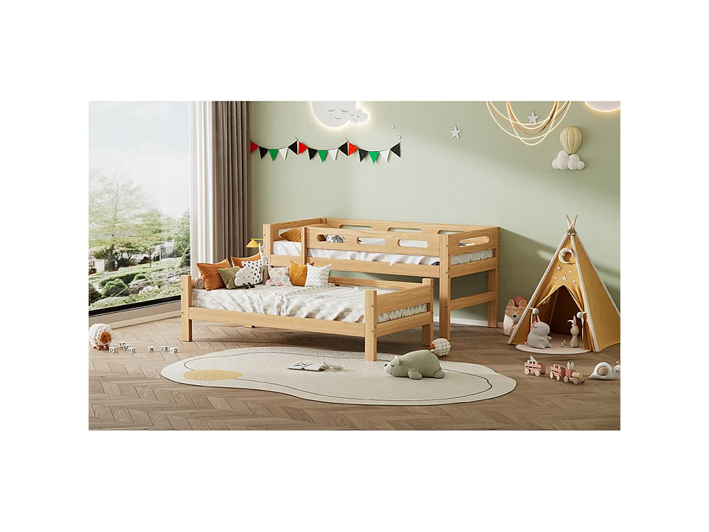 Houten stapelbed 90×200, massief grenen en MDF, stal met ladder en valbeveiliging, ruimtebesparend, robuust wit