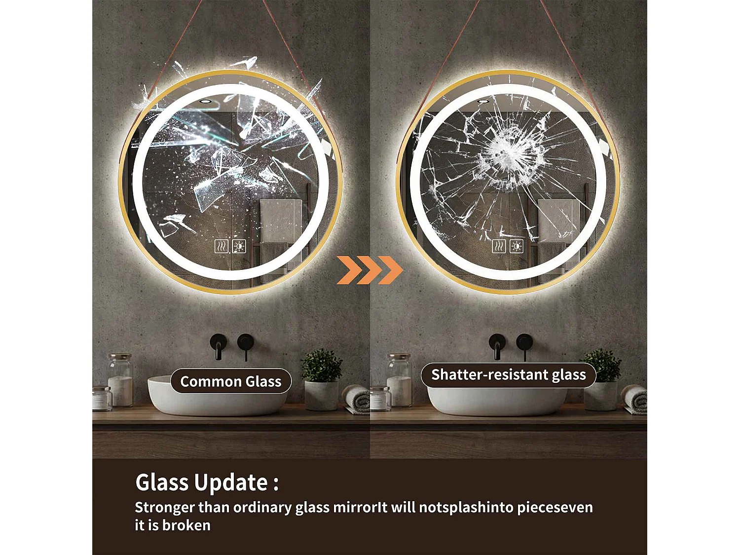 Ronde badkamerspiegel met sfeer-LED-verlichting met een diameter van 60 cm, anticondens en aanrakingsgevoelig