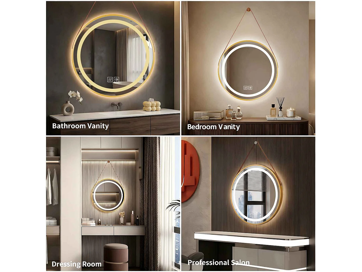 Ronde badkamerspiegel met sfeer-LED-verlichting met een diameter van 60 cm, anticondens en aanrakingsgevoelig