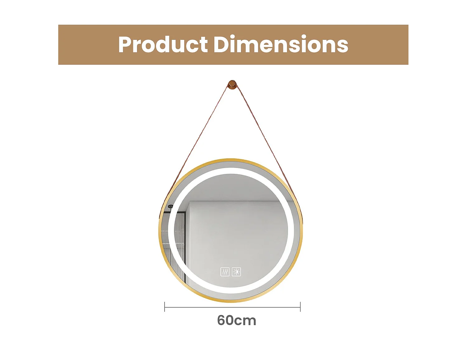 Ronde badkamerspiegel met sfeer-LED-verlichting met een diameter van 60 cm, anticondens en aanrakingsgevoelig