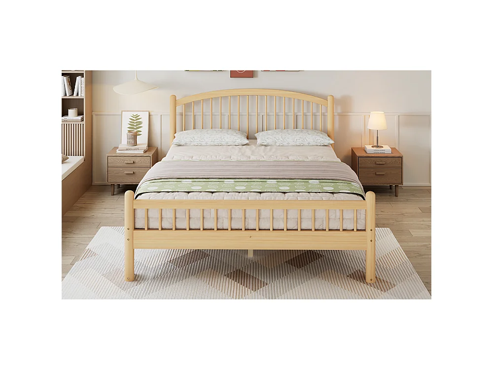Cama de madera maciza 140×200 cm,con cabecero de rejilla, somier de láminas estable, armazón de madera duradero, cama individual escandinava universal