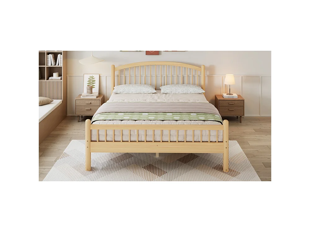 Cama de madera maciza 140×200 cm,con cabecero de rejilla, somier de láminas estable, armazón de madera duradero, cama individual escandinava universal