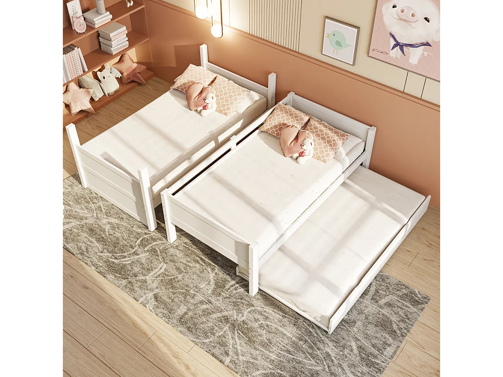 Houten stapelbed 90×200 3‑en‑1 uitklapbaar opklapbed twee eenpersoonsbedden veiligheidsbarrière ladder bedbodem 120 kg