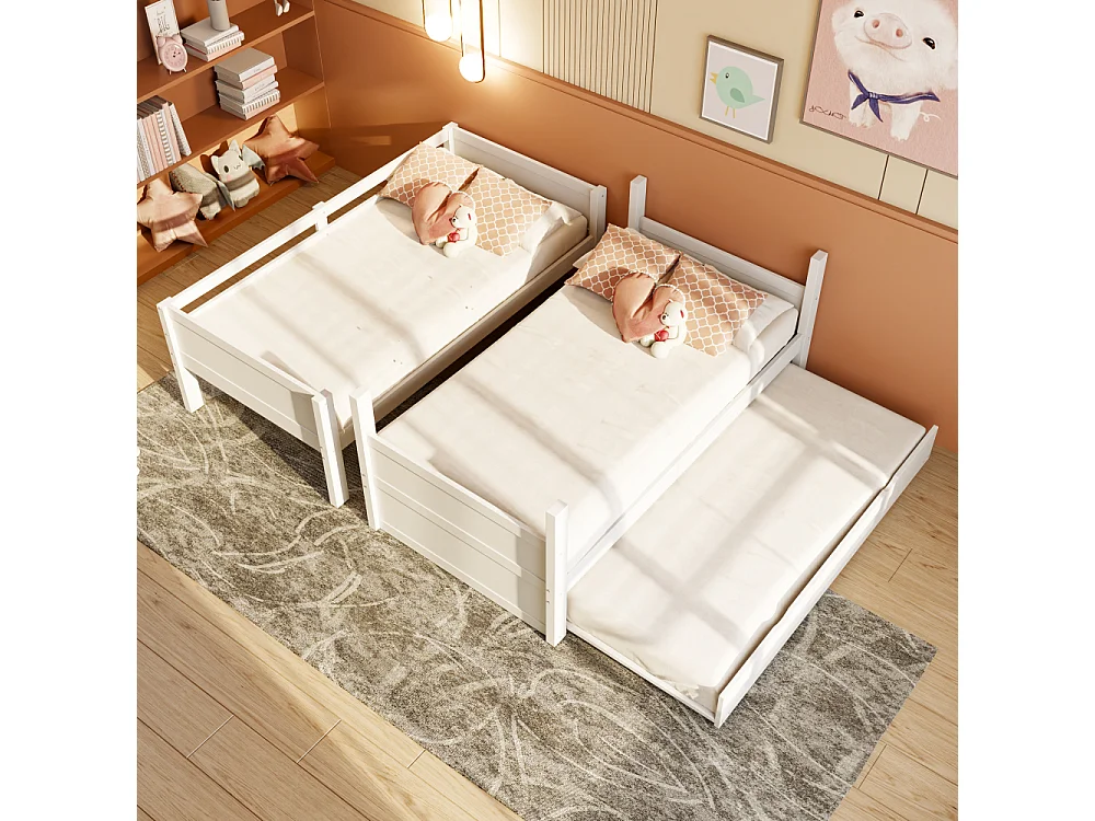 Houten stapelbed 90×200 3‑en‑1 uitklapbaar opklapbed twee eenpersoonsbedden veiligheidsbarrière ladder bedbodem 120 kg