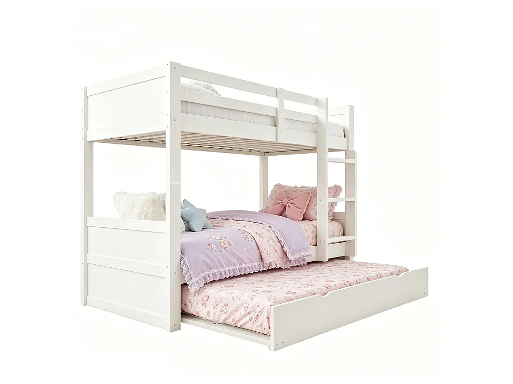 Houten stapelbed 90×200 3‑en‑1 uitklapbaar opklapbed twee eenpersoonsbedden veiligheidsbarrière ladder bedbodem 120 kg