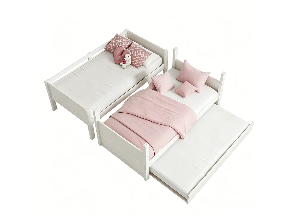 Houten stapelbed 90×200 3‑en‑1 uitklapbaar opklapbed twee eenpersoonsbedden veiligheidsbarrière ladder bedbodem 120 kg