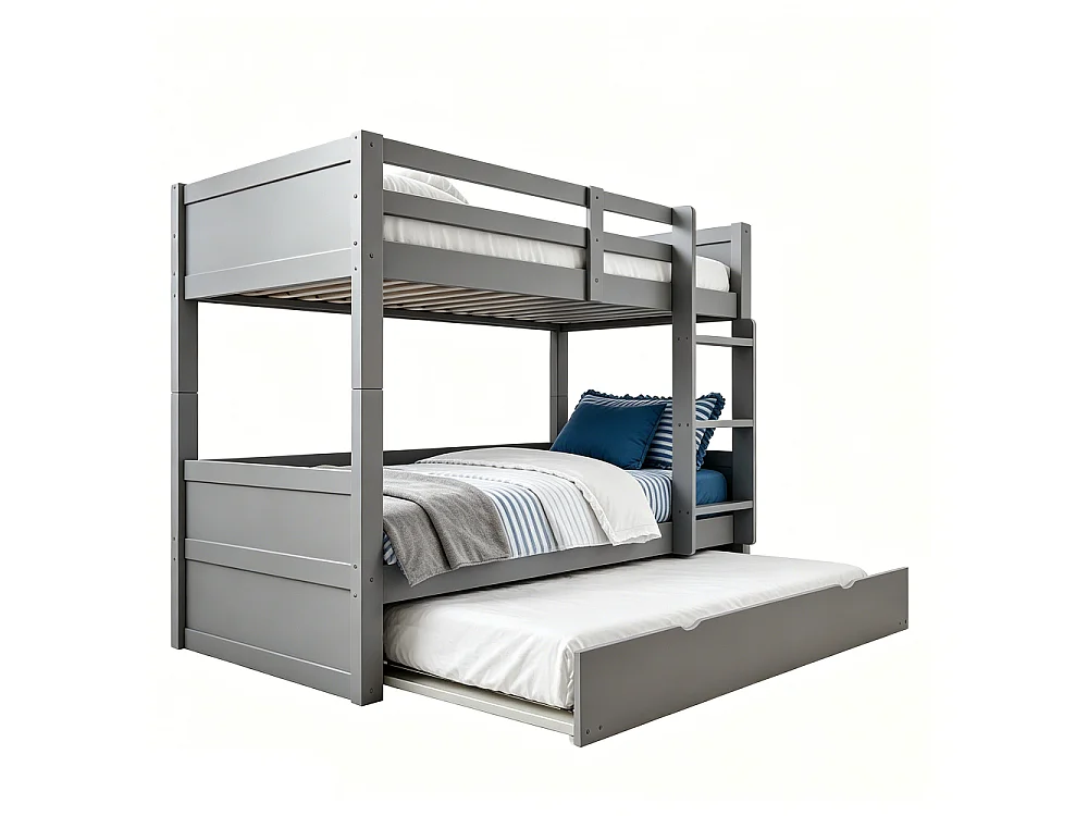 Cama litera de madera 90×200 3en1 cama extraíble convertible dos camas individuales barandilla escalera somier 120 kg