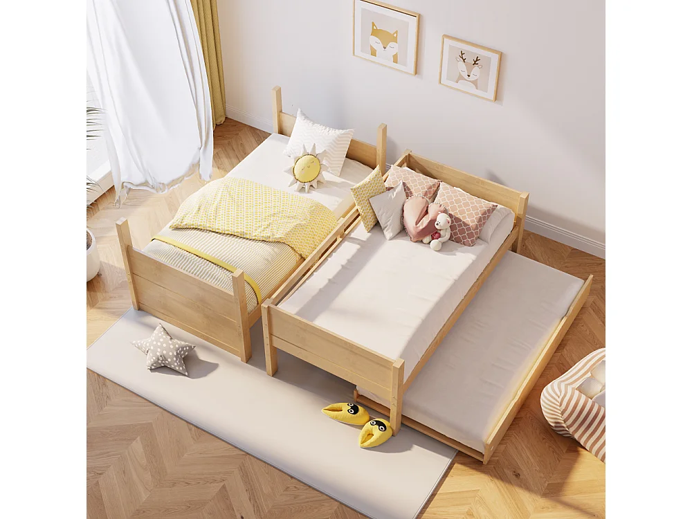 Cama litera de madera 90×200 3en1 cama extraíble convertible dos camas individuales barandilla escalera somier 120 kg
