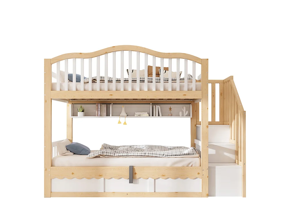 Litera infantil moderna de 90x200 con gran almacenamiento y diseño seguro, sin colchón