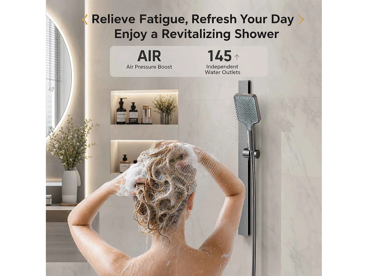 Ensemble douche en aluminium avec douchette 3 modes, mitigeur céramique et flexible PVC gris anthracite