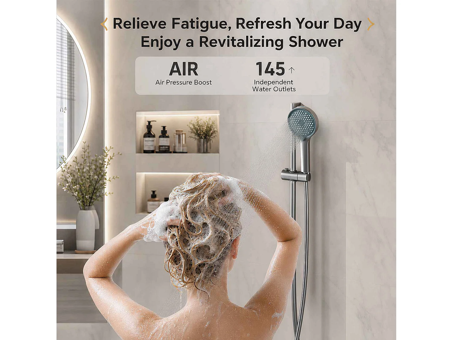 Ensemble douche aluminium avec douchette 145 trous 3 modes, cartouche céramique et flexible PVC gris anthracite