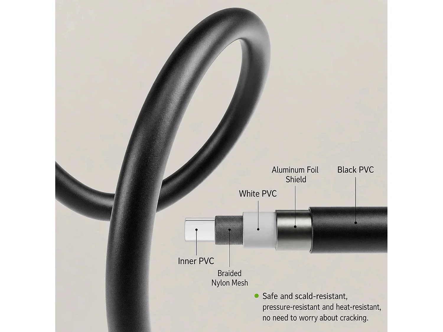 Ensemble douche aluminium avec douchette 145 trous 3 modes, cartouche céramique et flexible PVC gris anthracite