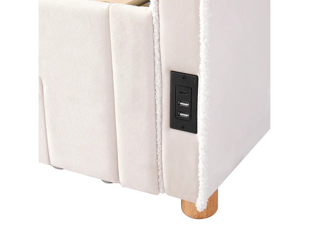 Gestoffeerd bed / Daybed 90x200 cm uitschuifbaar beige fluweel 180x200 met USB-poort en lades