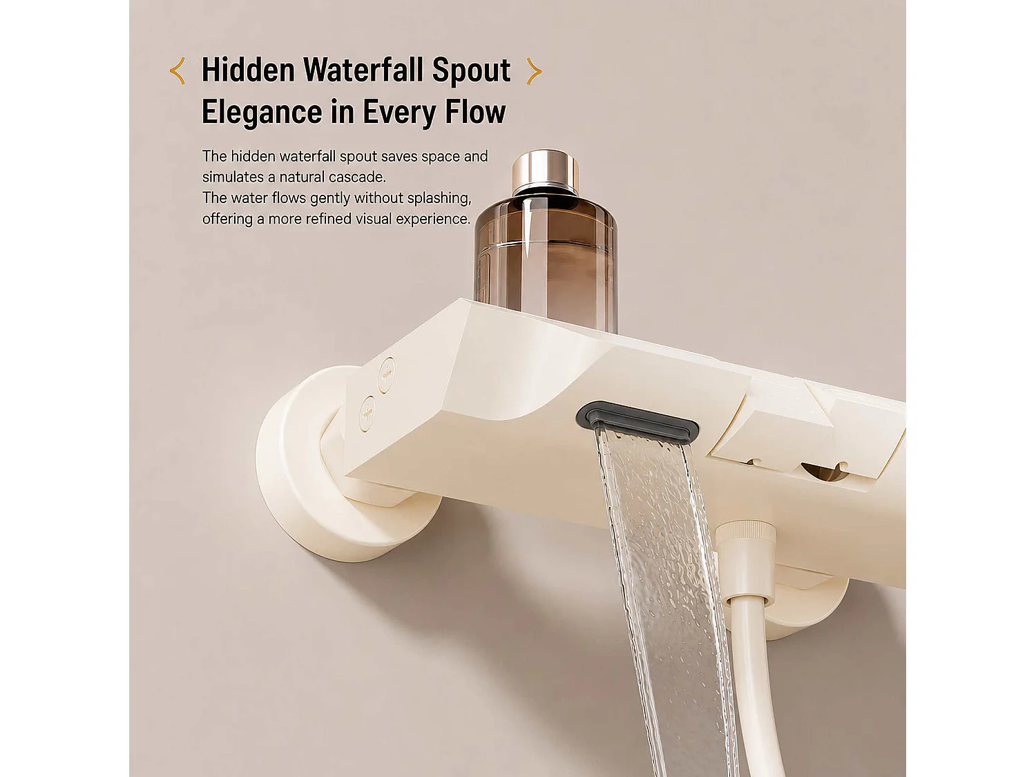 Ensemble douche aluminium avec douchette 260 mm, mitigeur céramique et tablette 228 mm beige