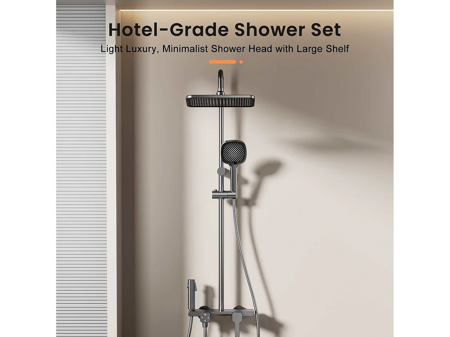 Système de douche en aluminium avec douche pluie, douchette, cascade d’eau, 4 modes, finition anodisée moderne