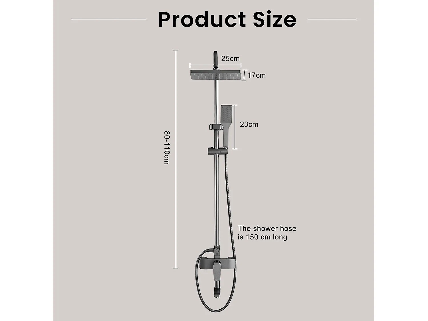Colonne de douche 3 fonctions en aluminium avec ciel de pluie, douchette haute pression et mitigeur thermostatique