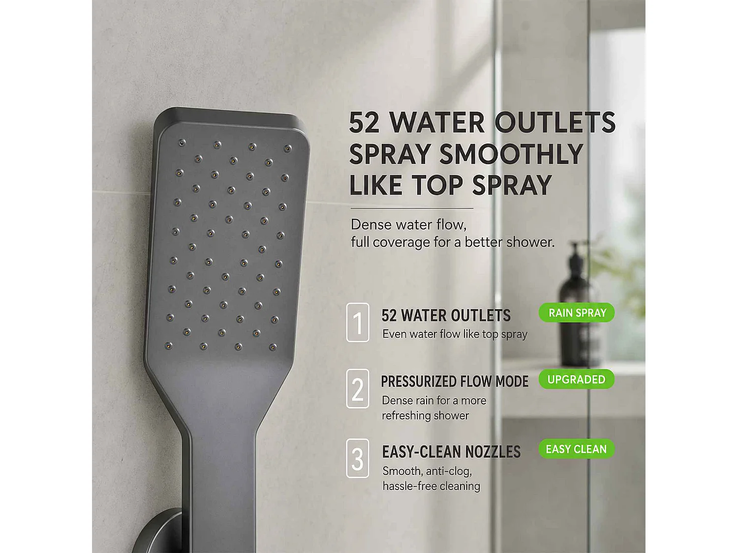 Colonne de douche 3 fonctions en aluminium avec ciel de pluie, douchette haute pression et mitigeur thermostatique