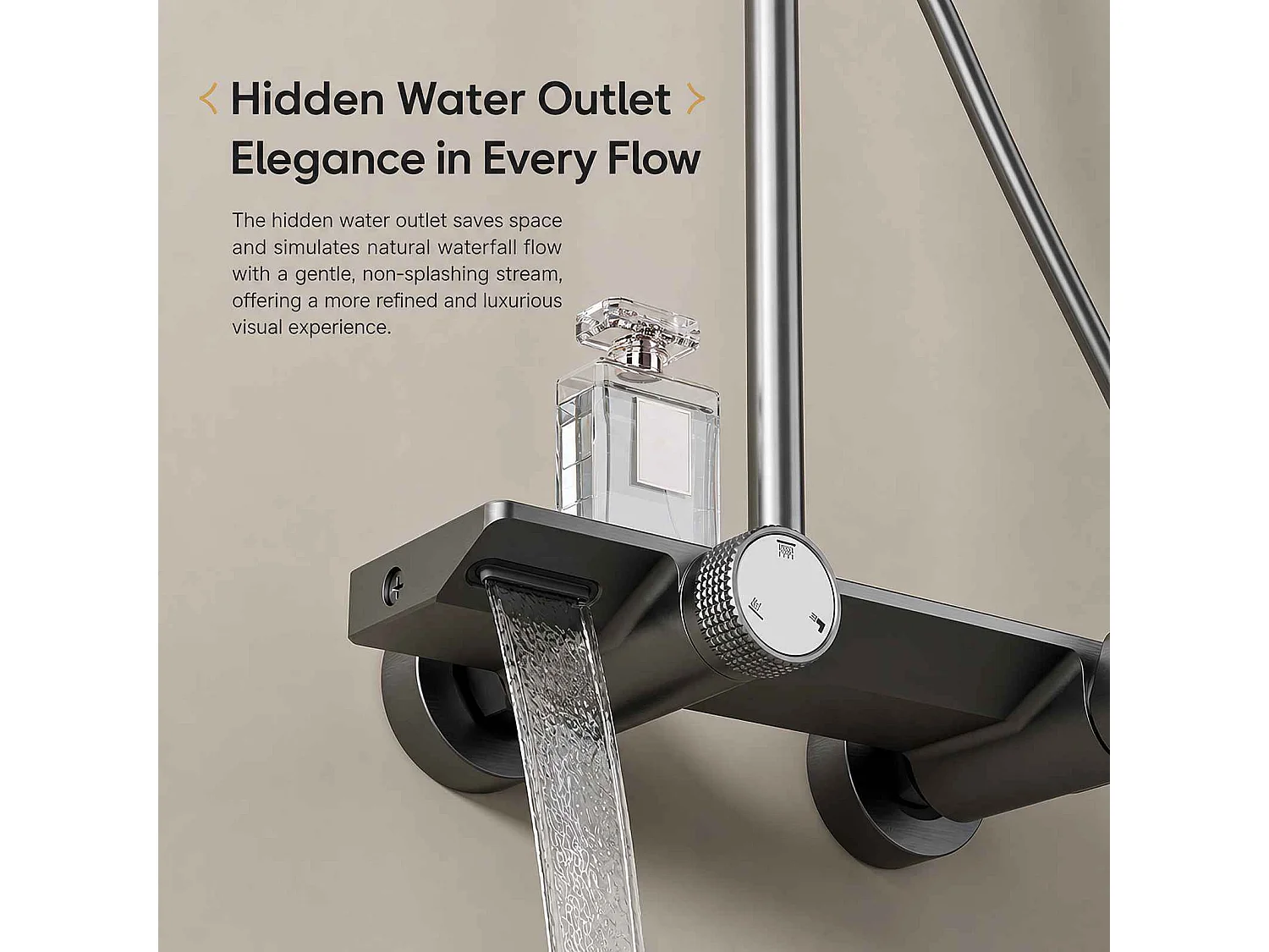 Ensemble de douche 253mm avec pommeau de pluie haute pression,tablette de rangement en aluminium,douchette multifonctionnelle et sortie cascade cachée
