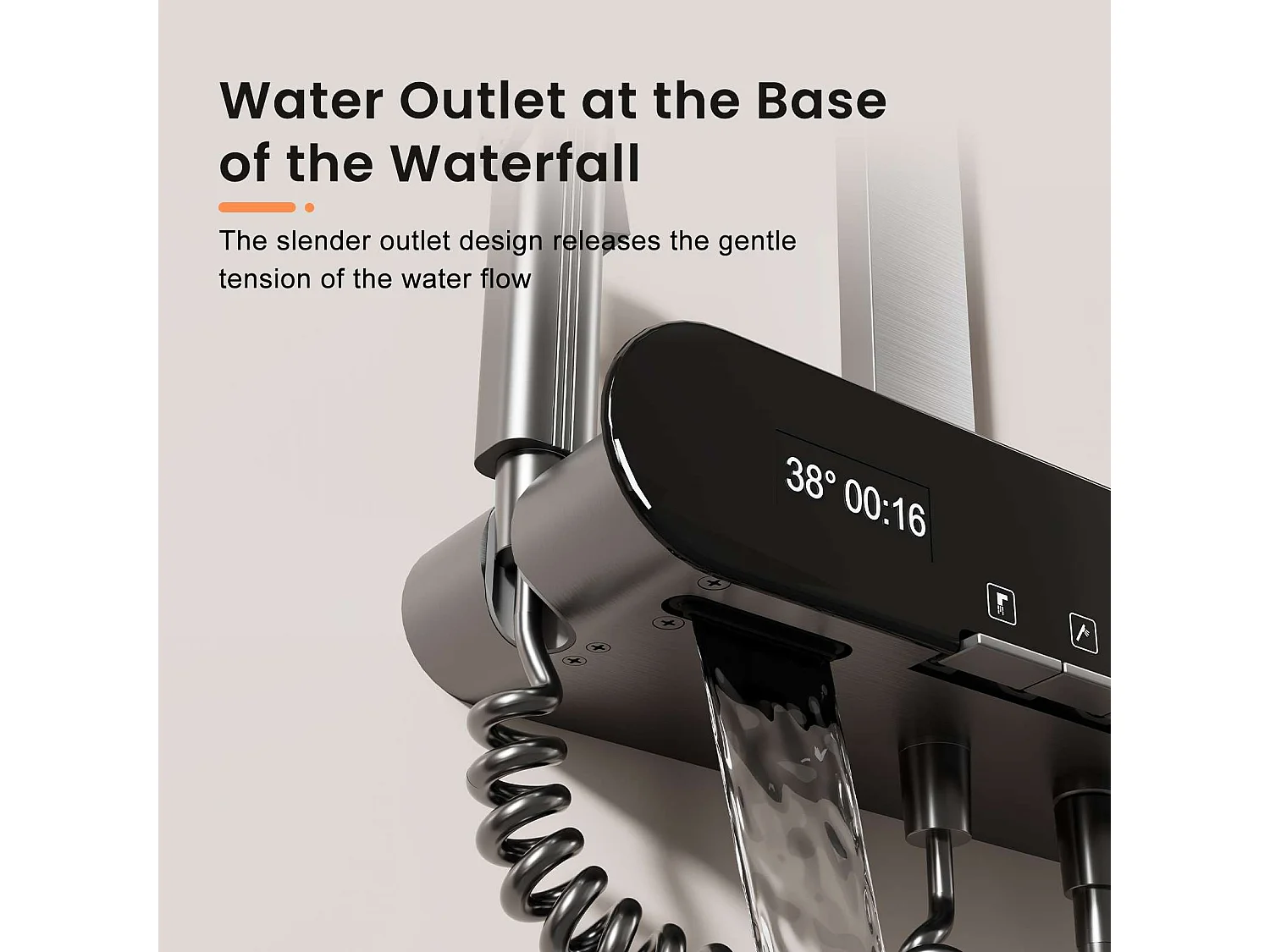 Douche cascade 305mm avec écran digital, 3 modes, finition aluminium anodisé et buses silicone