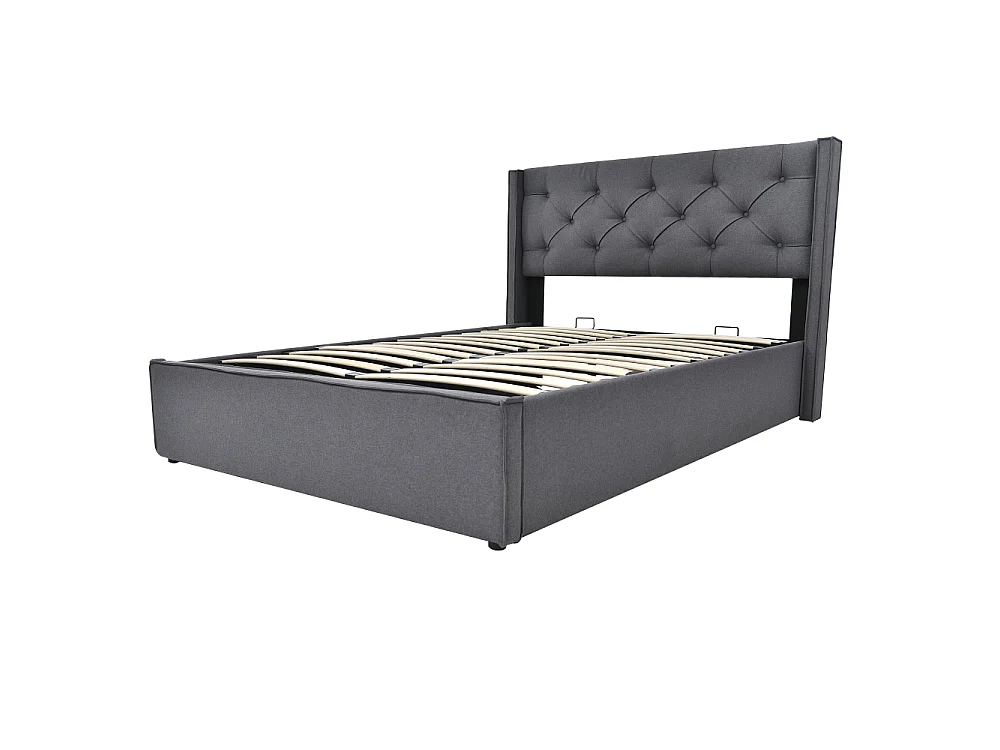 Lit double hydraulique 160x200 cm coffre rangement matelas 720 ressorts cadre métal coton OEKO design moderne
