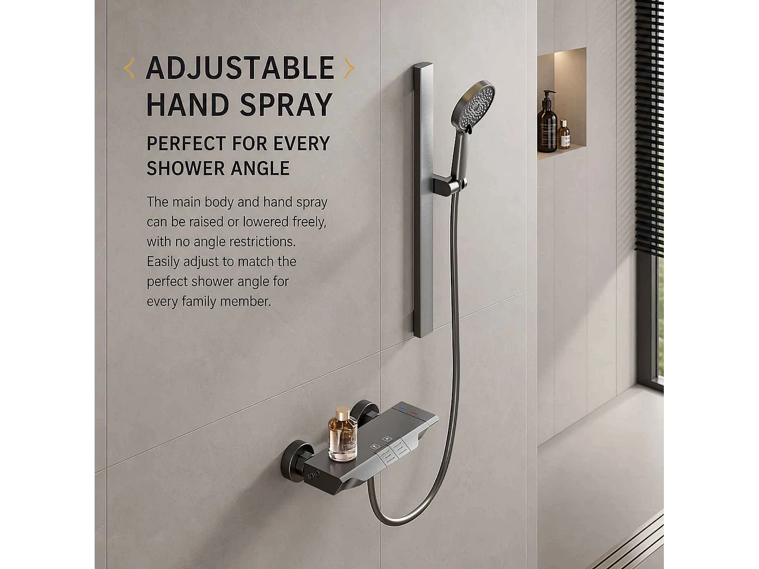 Ensemble douche aluminium avec douchette 260mm, cartouche céramique et tablette 228mm gris anthracite