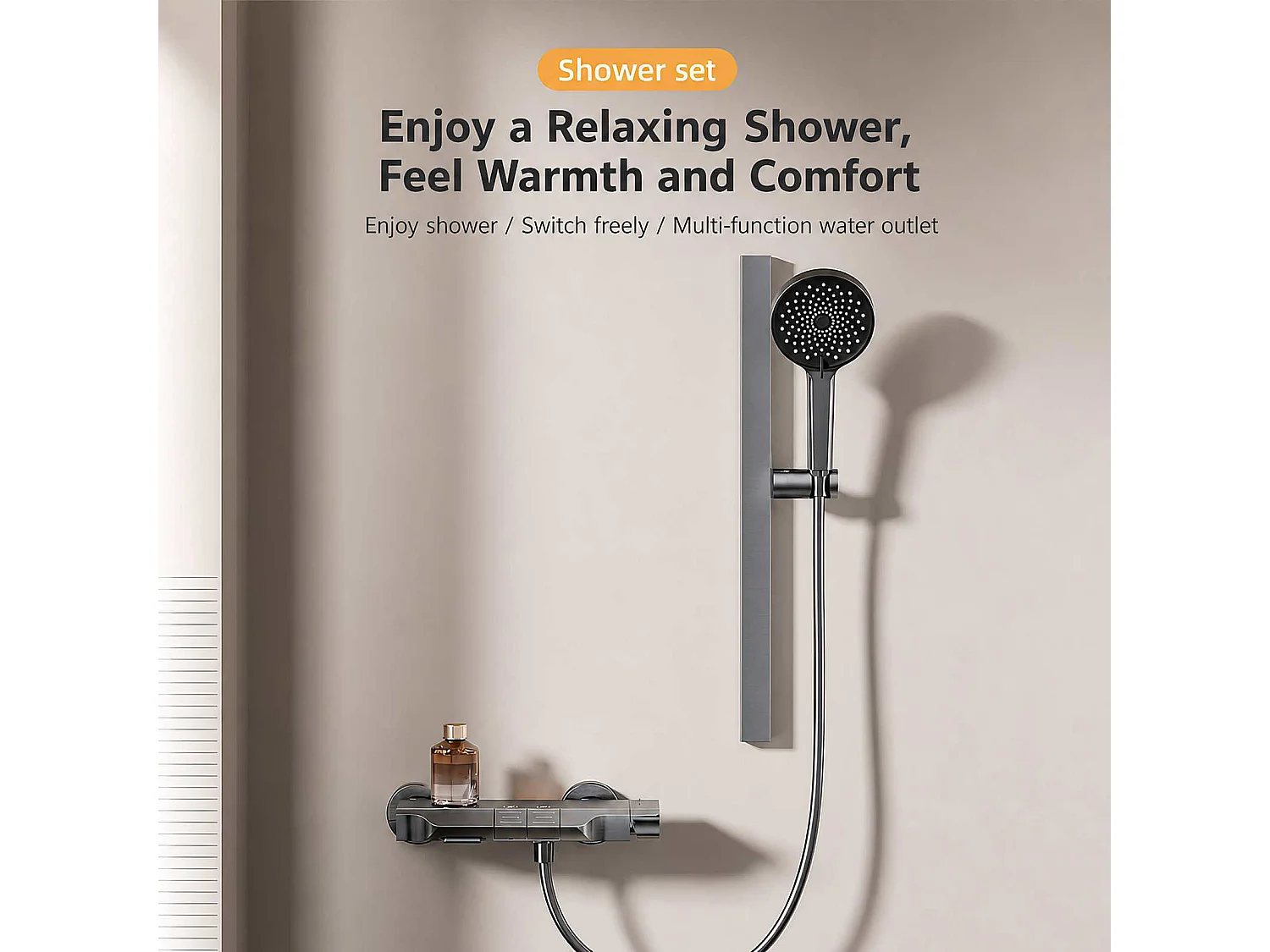 Ensemble douche aluminium avec douchette 260mm, cartouche céramique et tablette 228mm gris anthracite