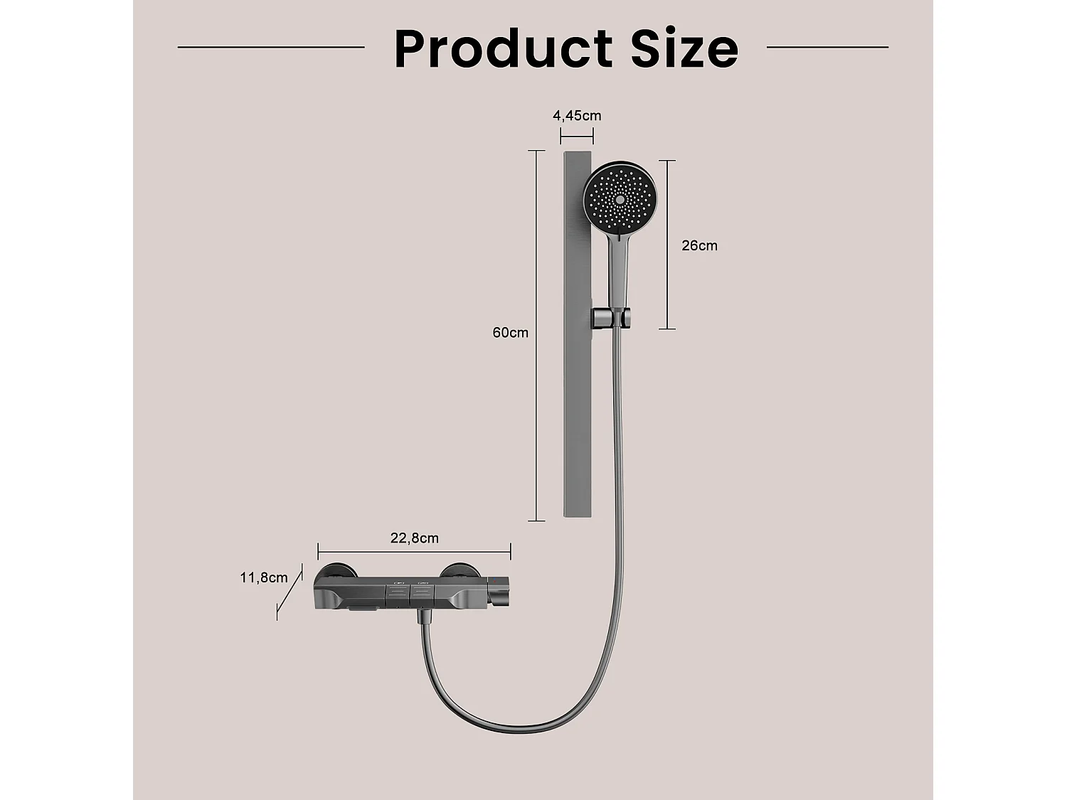 Ensemble douche aluminium avec douchette 260mm, cartouche céramique et tablette 228mm gris anthracite