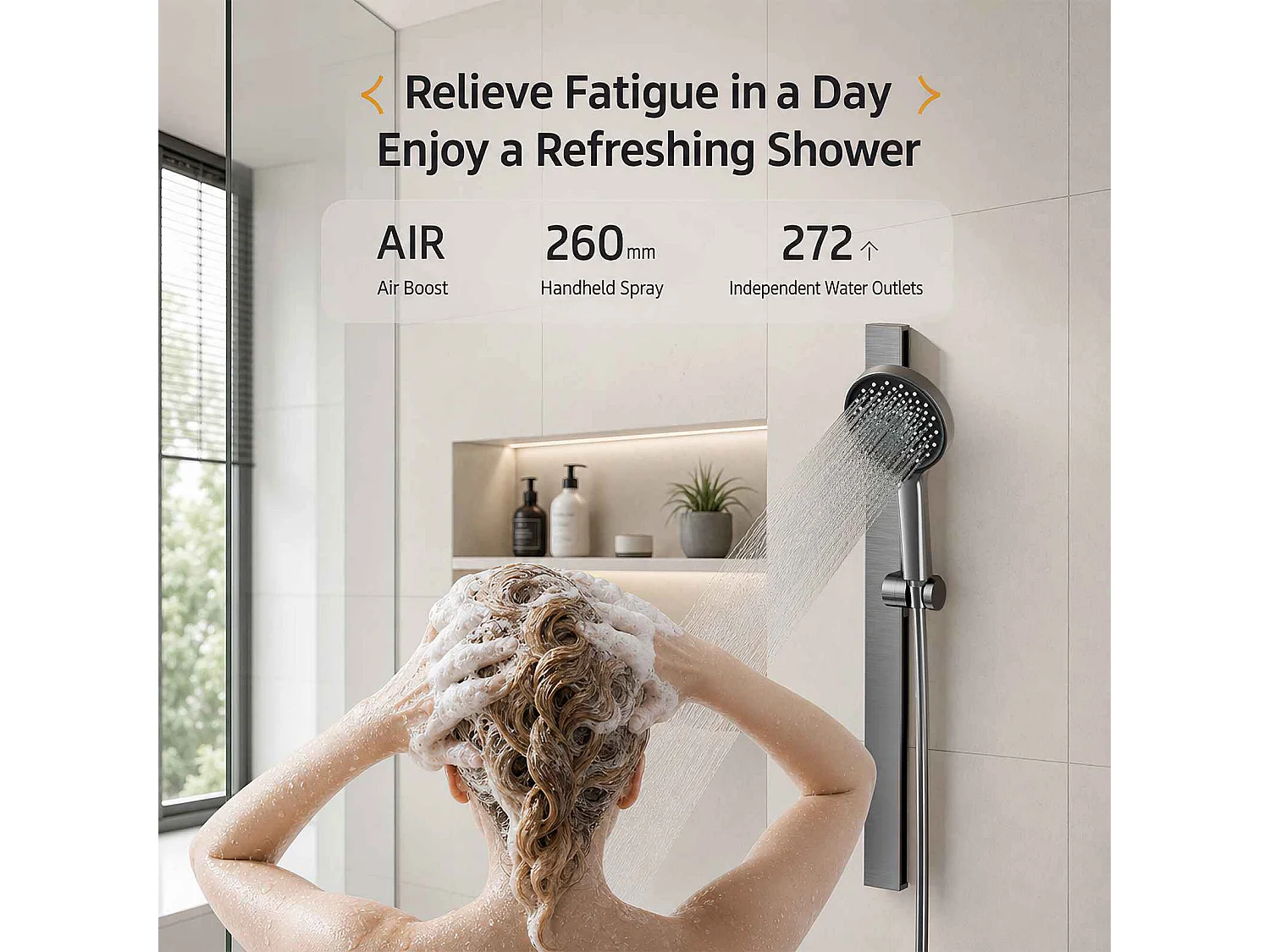 Ensemble douche aluminium avec douchette 260mm, cartouche céramique et tablette 228mm gris anthracite
