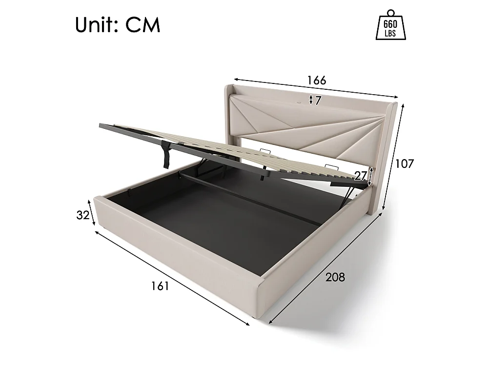Lit Double 160x200 avec Rangement, USB-C, LED et Matelas 720 Ressorts – Confort Haut de Gamme