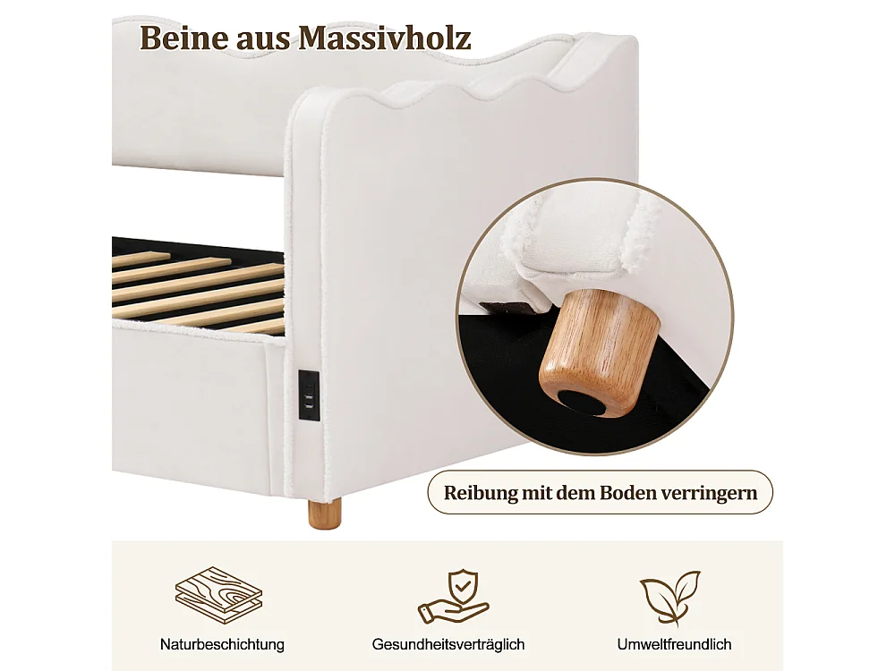 Daybett 90x200 cm letto imbottito velluto beige vano idraulico USB daybed divano letto design