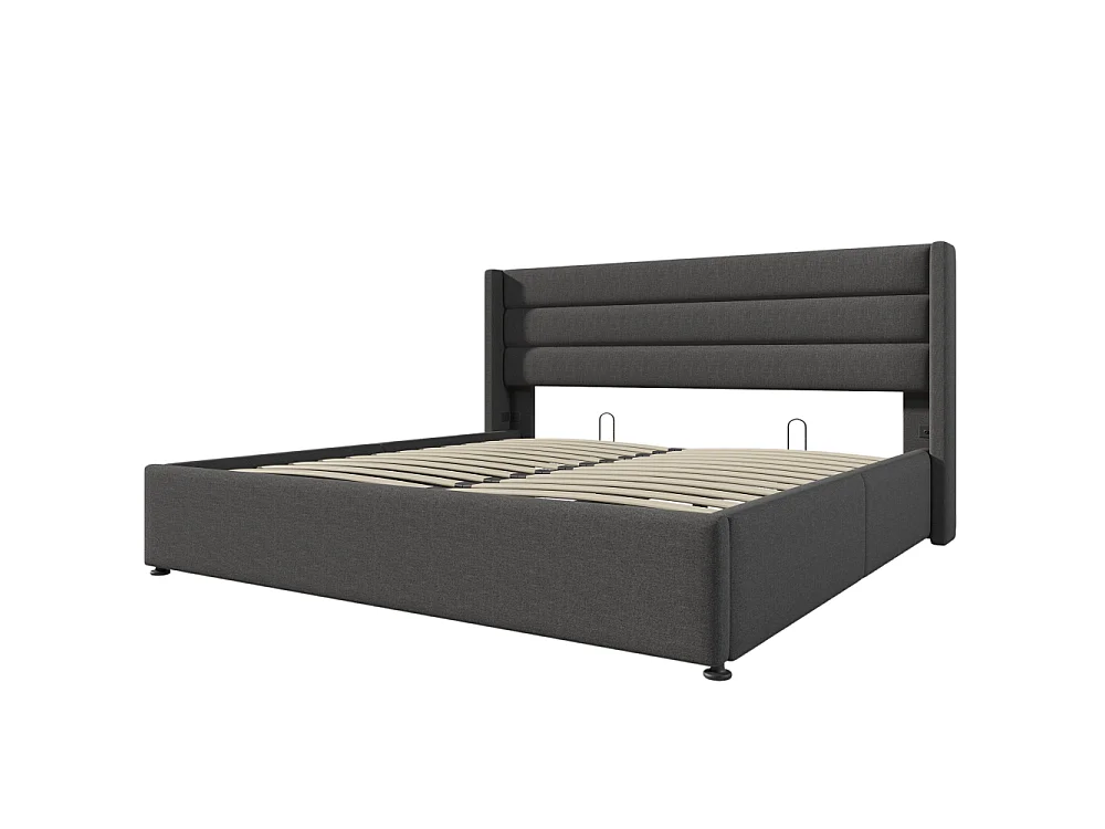 Hydraulisch opbergbed 140×200 in linnen met matras 620 veren, opbergruimte en versterkte structuur