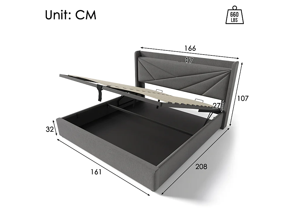 Lit Double 160x200 avec Rangement, USB-C, LED et Matelas 720 Ressorts – Confort Haut de Gamme