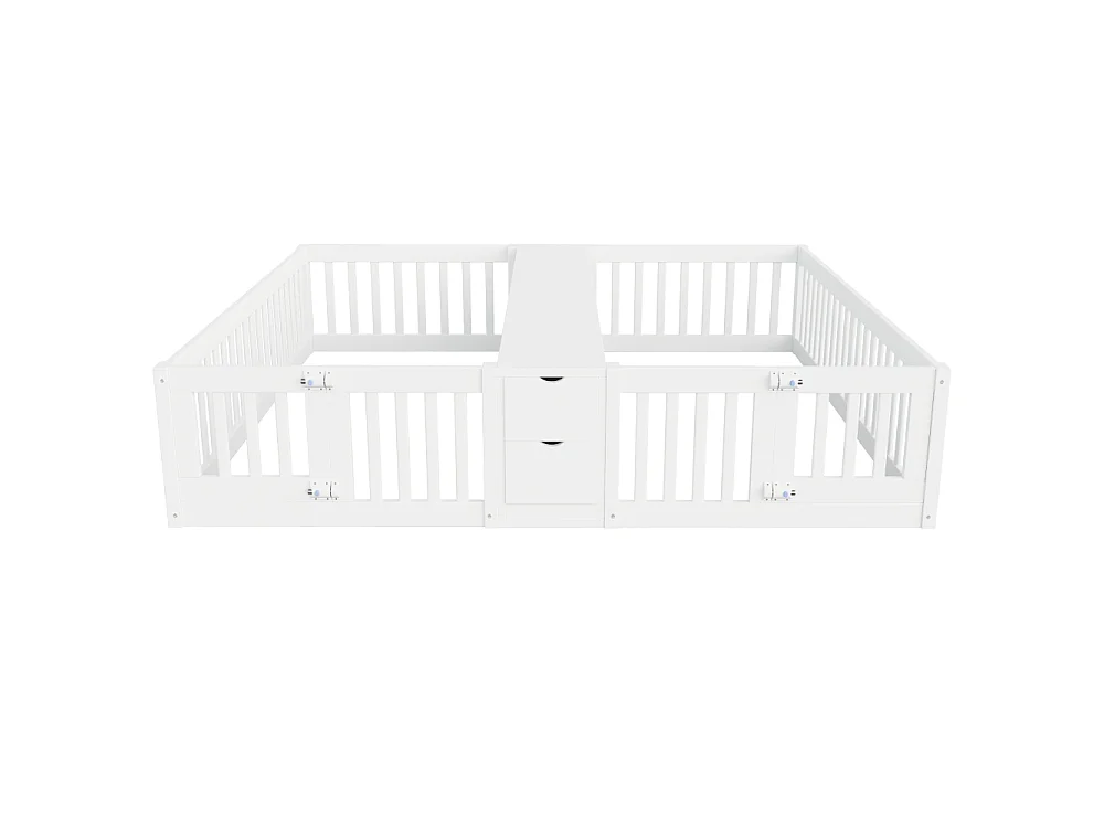 Dubbel houten bed 90×200 houten kinderbed met laden, planken, veiligheidsbarrière, enorme ruimtebesparing