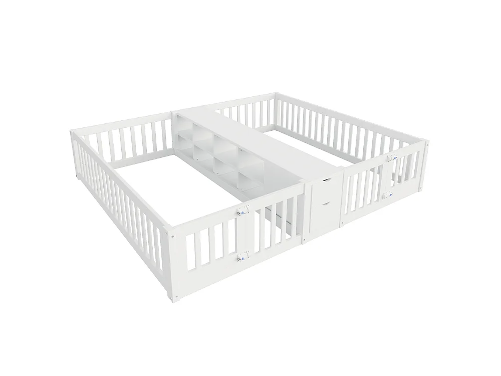 Dubbel houten bed 90×200 houten kinderbed met laden, planken, veiligheidsbarrière, enorme ruimtebesparing