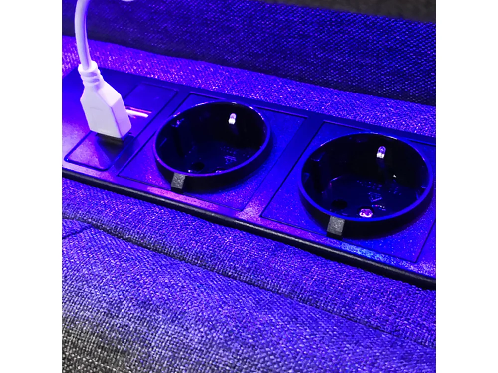 Cama Doble Tapizada 140x200 cm con Cabecero LED, Puertos USB, Almacenamiento Integrado y Somier de Madera Gris