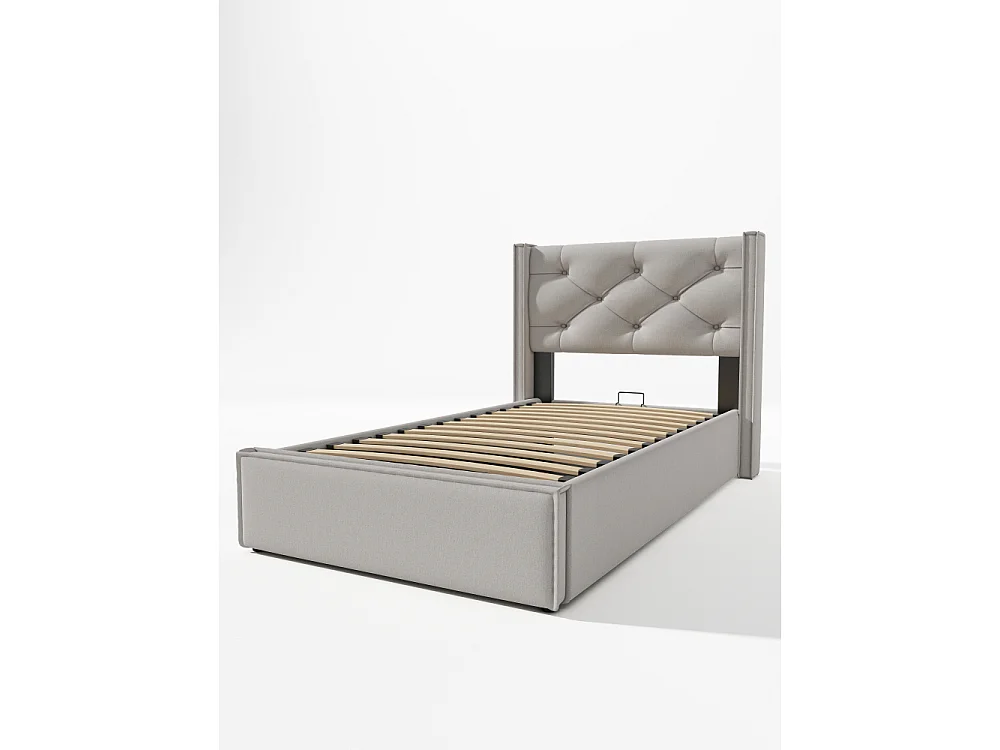 Letto idraulico singolo 90x200 letto imbottito contenitore 406 molle materasso cotone Öko-Tex struttura metallo