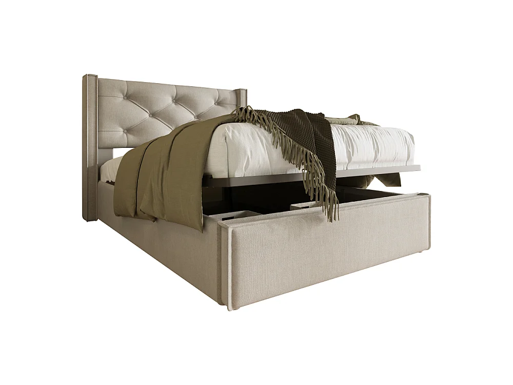 Gestoffeerd hydraulisch eenpersoonsbed 90×200 opbergruimte metalen frame katoenen houten lattenbodem modern design